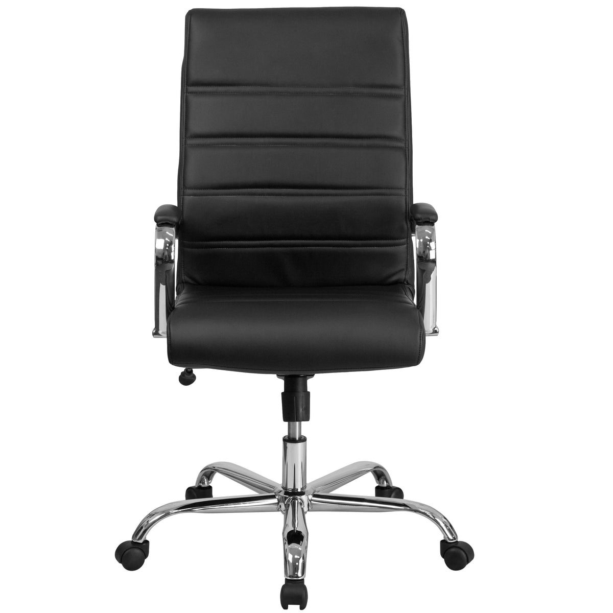 Black LeatherSoft/Chrome Frame |#| High Back Black LeatherSoft Executive Swivel Office Chair with Chrome Frame/Arms