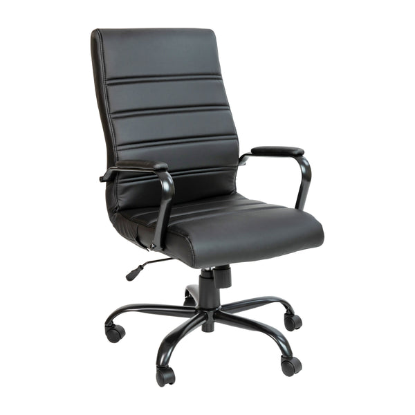 Black LeatherSoft/Black Frame |#| High Back Black LeatherSoft Executive Swivel Office Chair with Black Frame/Arms