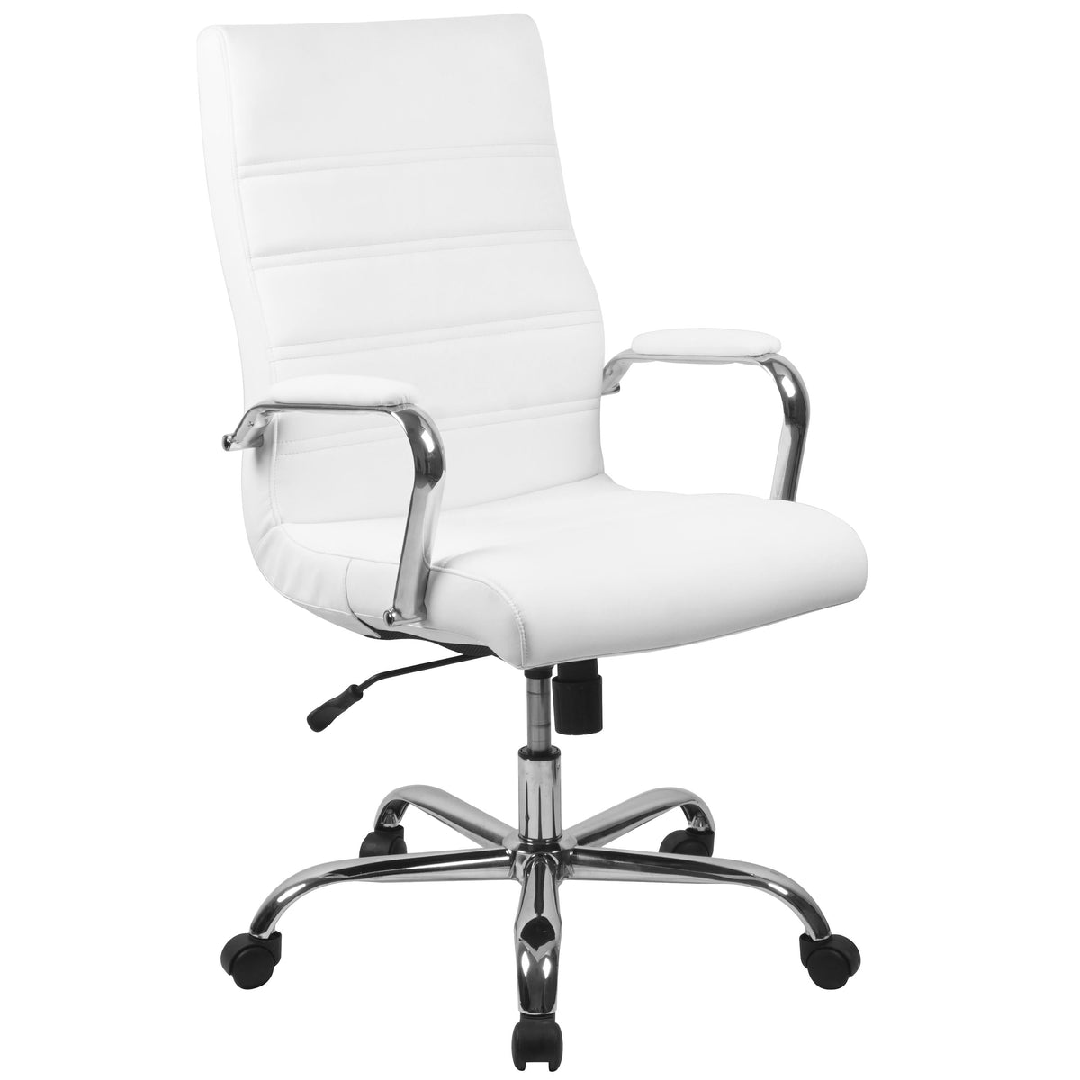 White LeatherSoft/Chrome Frame |#| High Back White LeatherSoft Executive Swivel Office Chair with Chrome Frame/Arms