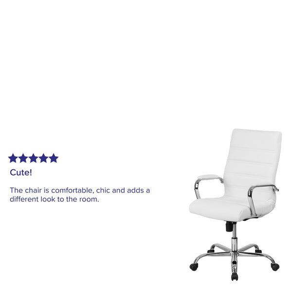 White LeatherSoft/Chrome Frame |#| High Back White LeatherSoft Executive Swivel Office Chair with Chrome Frame/Arms