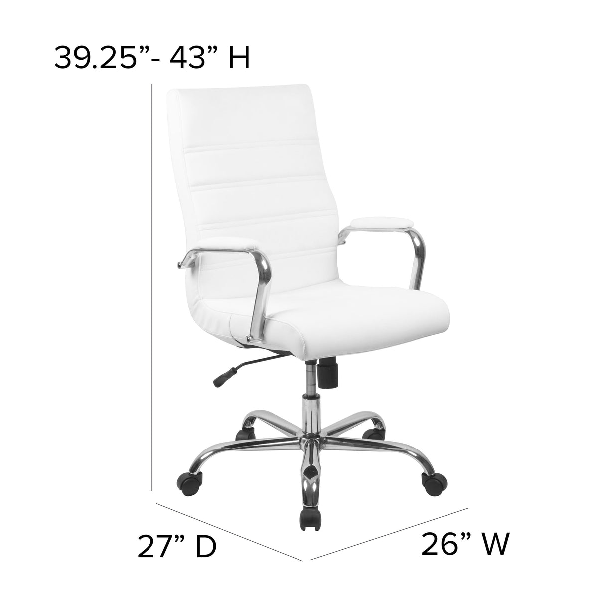 White LeatherSoft/Chrome Frame |#| High Back White LeatherSoft Executive Swivel Office Chair with Chrome Frame/Arms