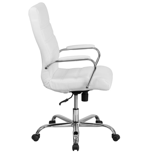 White LeatherSoft/Chrome Frame |#| High Back White LeatherSoft Executive Swivel Office Chair with Chrome Frame/Arms