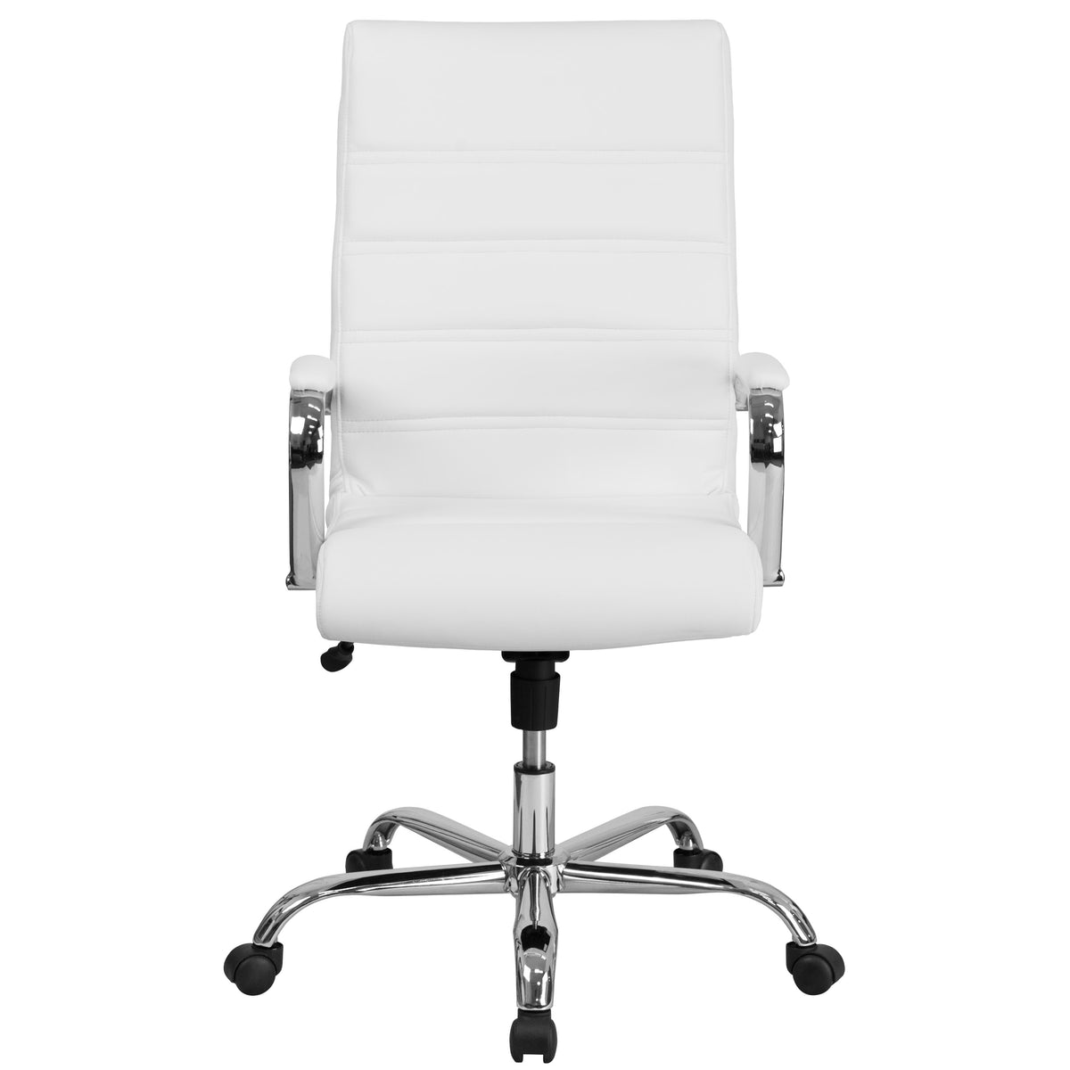 White LeatherSoft/Chrome Frame |#| High Back White LeatherSoft Executive Swivel Office Chair with Chrome Frame/Arms