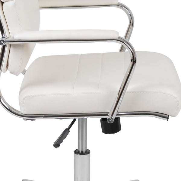 White |#| High Back White LeatherSoft Contemporary Panel Executive Swivel Office Chair