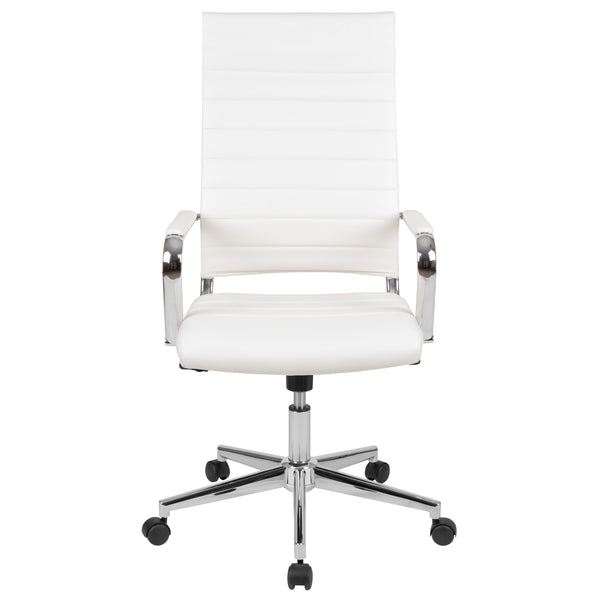 White |#| High Back White LeatherSoft Ribbed Executive Swivel Office Chair - Desk Chair