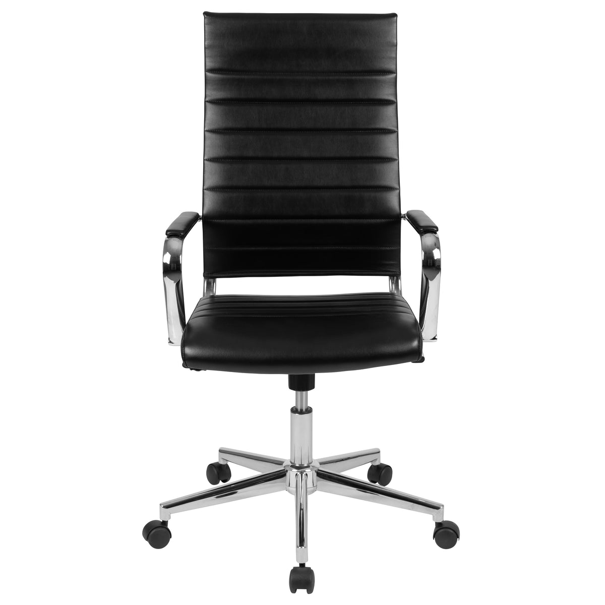 Black |#| High Back Black LeatherSoft Ribbed Executive Swivel Office Chair - Desk Chair