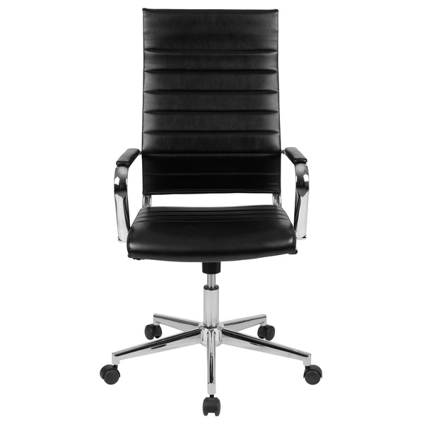 Black |#| High Back Black LeatherSoft Ribbed Executive Swivel Office Chair - Desk Chair