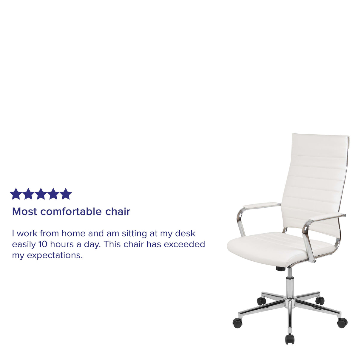 White |#| High Back White LeatherSoft Ribbed Executive Swivel Office Chair - Desk Chair