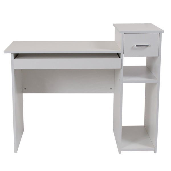 White |#| White Multi-Tiered Computer Desk with Shelves, Drawer and Sliding Keyboard Tray