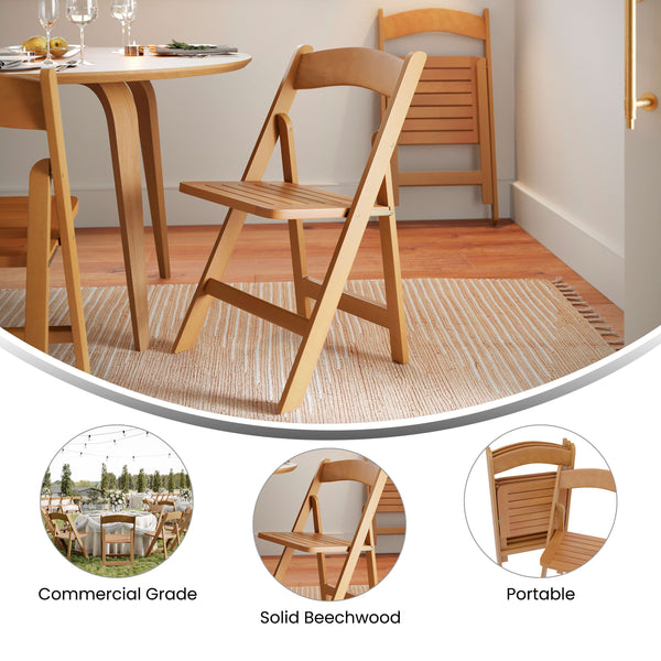 Oak |#| Commercial Grade Solid Wood Portable Folding Dining Chair, Oak Finish