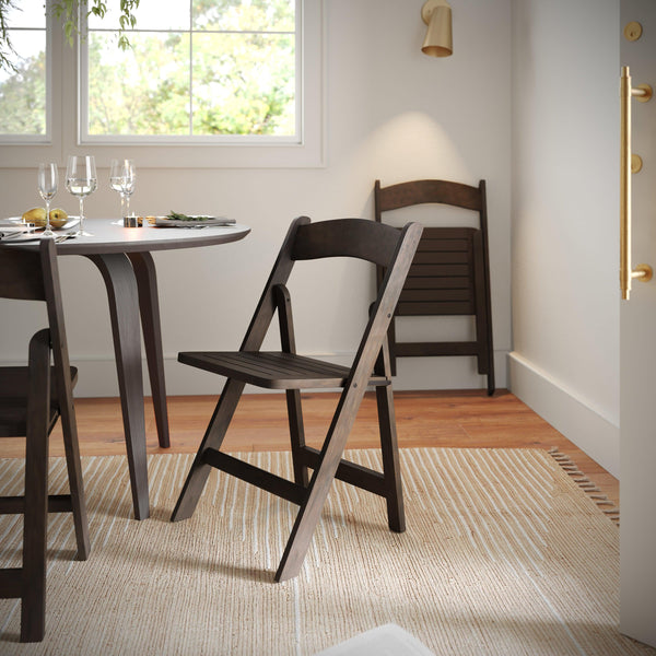 Early American Wood |#| Commercial Grade Solid Wood Portable Folding Dining Chair, Early American Finish