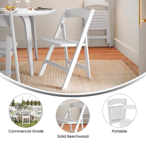 White |#| Commercial Grade Solid Wood Portable Folding Dining Chair, White Finish