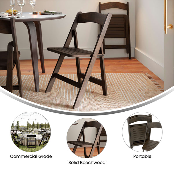 Early American Wood |#| Commercial Grade Solid Wood Portable Folding Dining Chair, Early American Finish