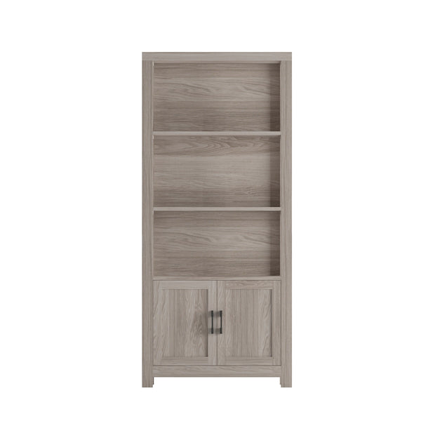 Gray Frame/Brushed Nickel Hardware |#| Gray 4 Tier Shaker Style Bookcase with Cabinet and Brushed Nickel Hardware