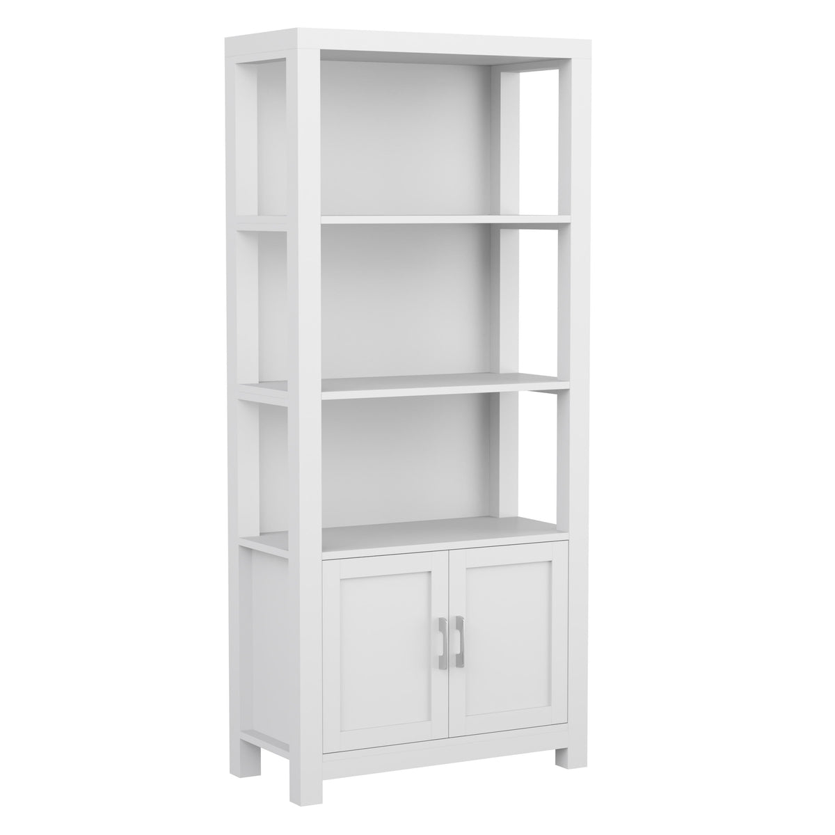 Gray Frame/Brushed Nickel Hardware |#| Gray 4 Tier Shaker Style Bookcase with Cabinet and Brushed Nickel Hardware