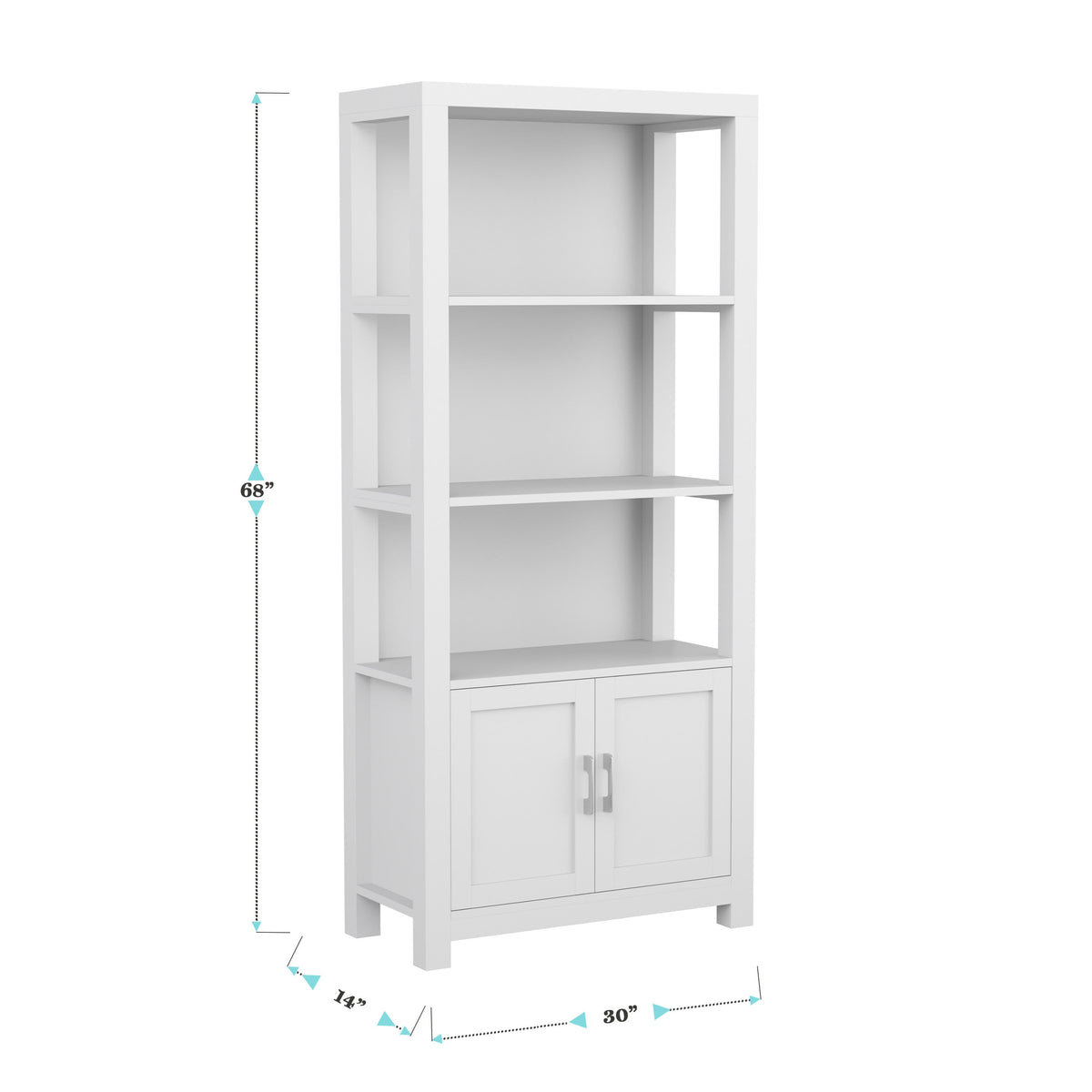 Gray Frame/Brushed Nickel Hardware |#| Gray 4 Tier Shaker Style Bookcase with Cabinet and Brushed Nickel Hardware