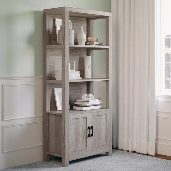 Gray Frame/Oil Rubbed Bronze Hardware |#| Gray 4 Tier Shaker Style Bookcase with Cabinet and Oil Rubbed Bronze Hardware