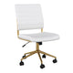 White Faux Leather/Polished Brass |#| Ribbed Faux Leather Armless Swivel Home Office Chair - White/Polished Brass