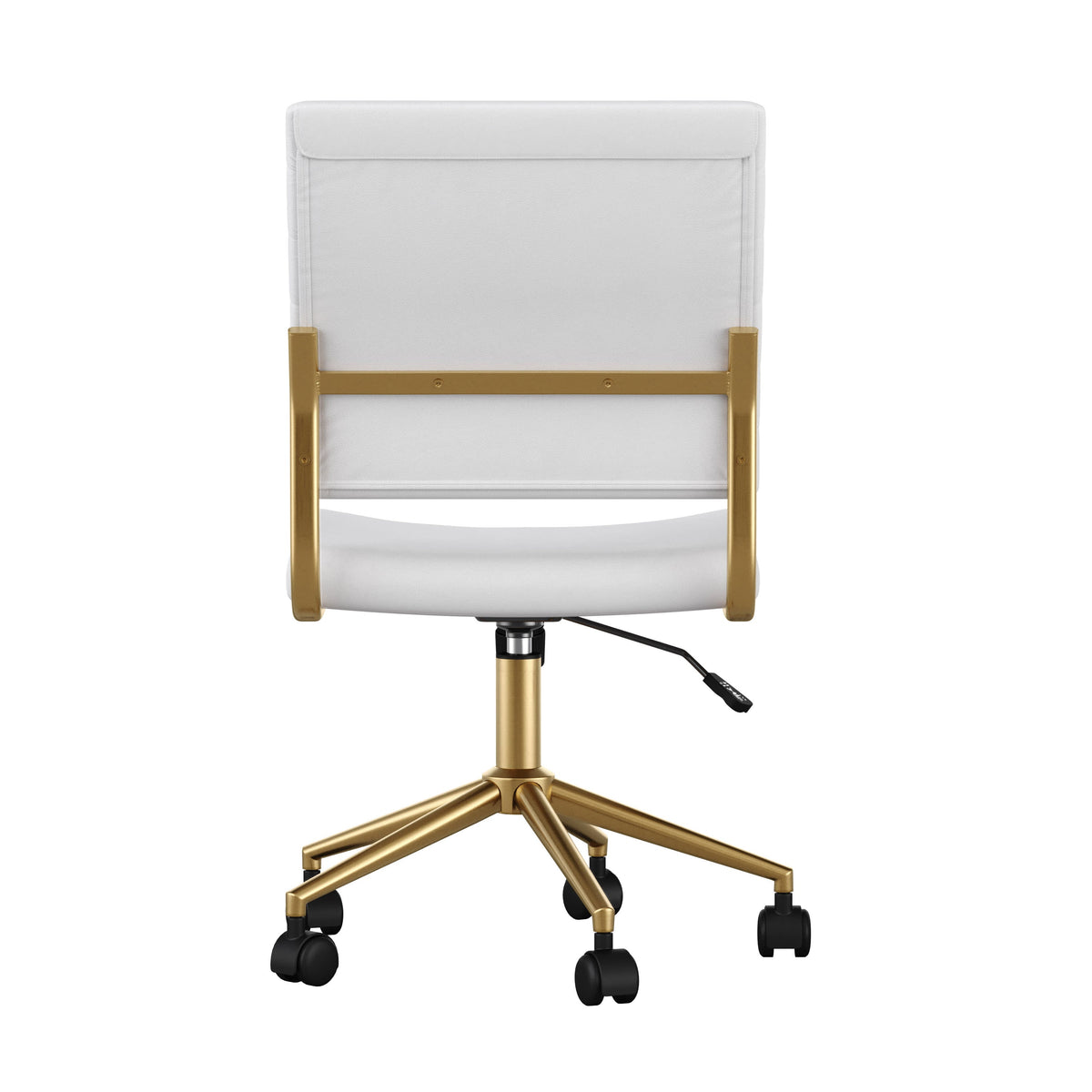 White Faux Leather/Polished Brass |#| Ribbed Faux Leather Armless Swivel Home Office Chair - White/Polished Brass