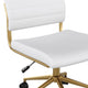 White Faux Leather/Polished Brass |#| Ribbed Faux Leather Armless Swivel Home Office Chair - White/Polished Brass