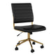 Black Faux Leather/Polished Brass |#| Ribbed Faux Leather Armless Swivel Home Office Chair - Black/Polished Brass