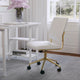 White Faux Leather/Polished Brass |#| Ribbed Faux Leather Armless Swivel Home Office Chair - White/Polished Brass