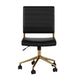 Black Faux Leather/Polished Brass |#| Ribbed Faux Leather Armless Swivel Home Office Chair - Black/Polished Brass