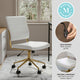 White Faux Leather/Polished Brass |#| Ribbed Faux Leather Armless Swivel Home Office Chair - White/Polished Brass