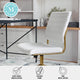 White Faux Leather/Polished Brass |#| Ribbed Faux Leather Armless Swivel Home Office Chair - White/Polished Brass