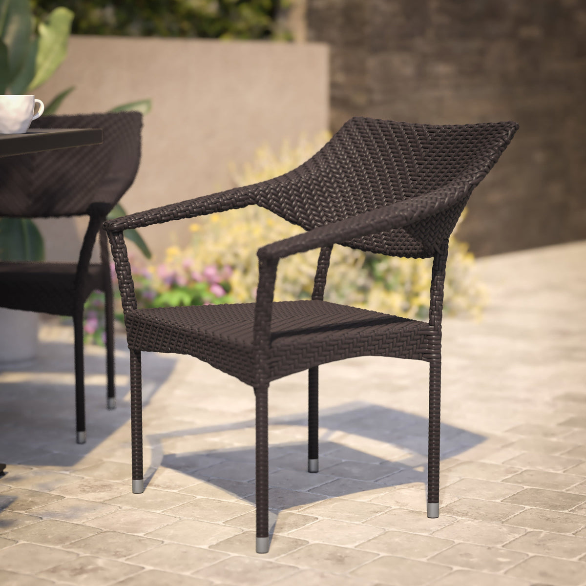 Espresso |#| All Weather Commercial Grade PE Rattan Stacking Patio Chairs in Espresso