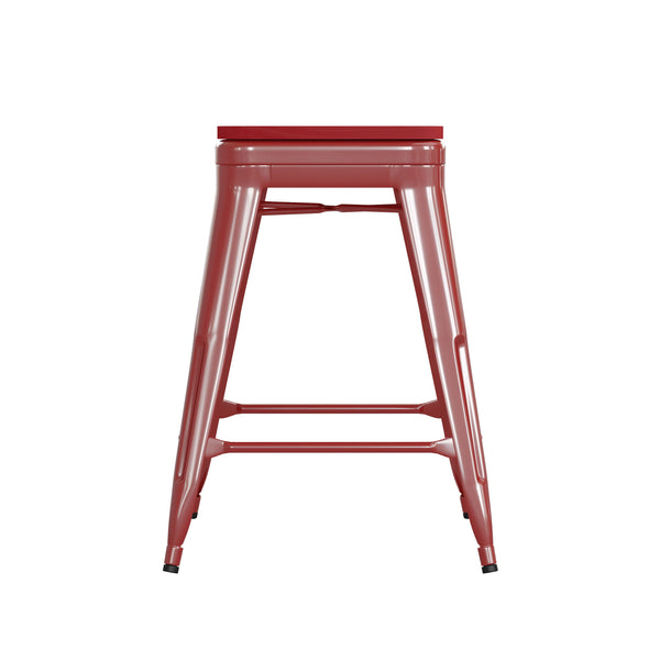 Red/Red |#| Indoor/Outdoor Backless Counter Stool with Poly Seat - Red/Red