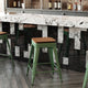 Green/Teak |#| Indoor/Outdoor Backless Counter Stool with Poly Seat - Green/Teak