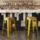 Yellow/Teak |#| Indoor/Outdoor Backless Bar Stool with Poly Seat - Yellow/Teak