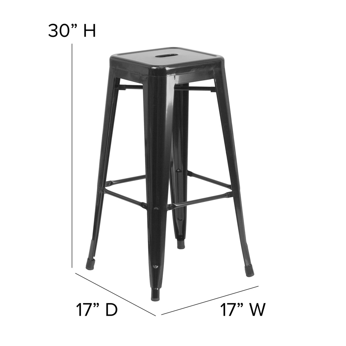 Black/Black |#| Indoor/Outdoor Backless Bar Stool with Poly Seat - Black/Black