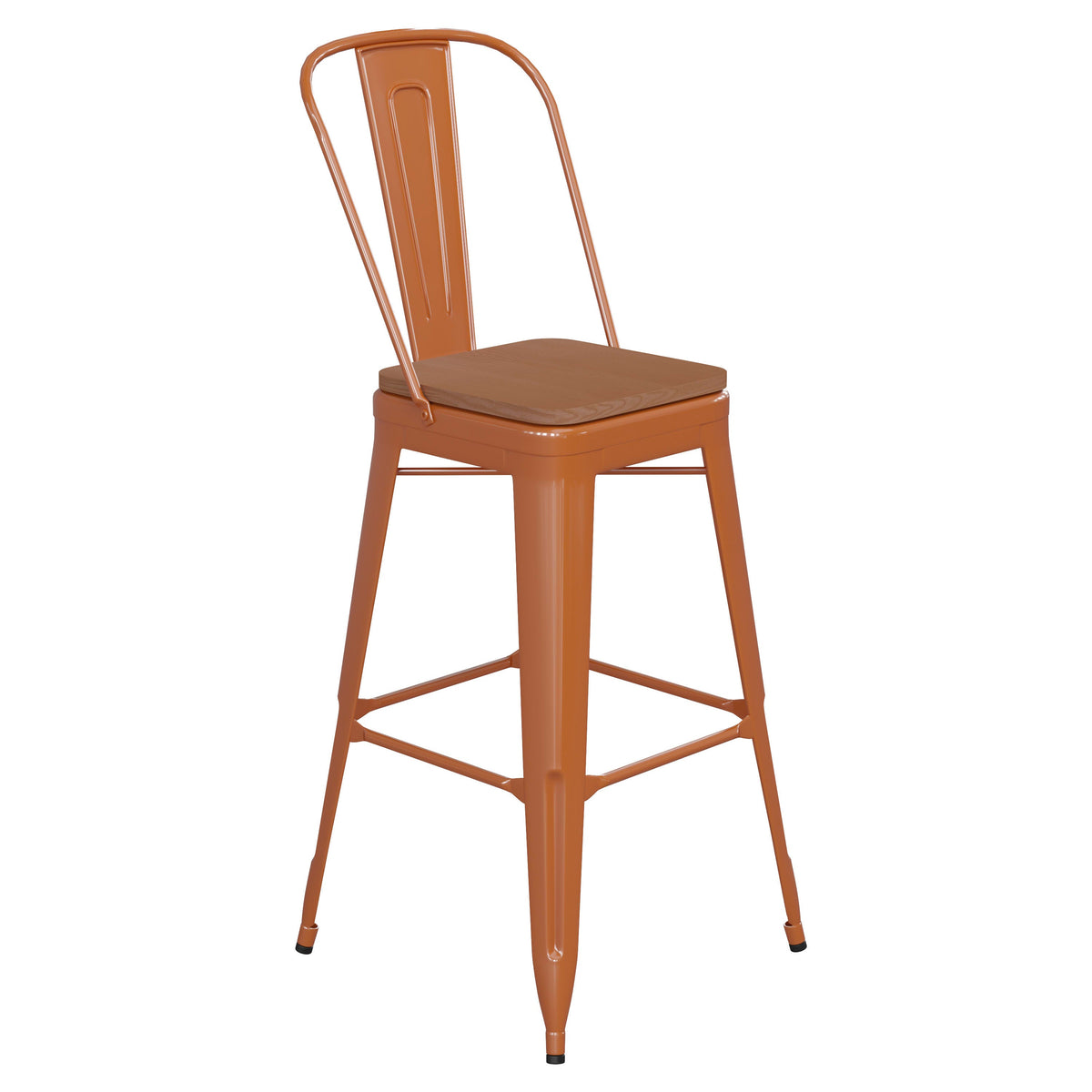 Orange/Teak |#| All-Weather Commercial Bar Stool with Removable Back/Poly Seat-Orange/Teak