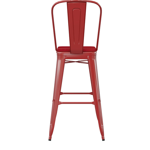 Red/Red |#| All-Weather Commercial Bar Stool with Removable Back/Poly Seat-Red/Red