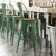 Green/Teak |#| All-Weather Commercial Bar Stool with Removable Back/Poly Seat-Green/Teak