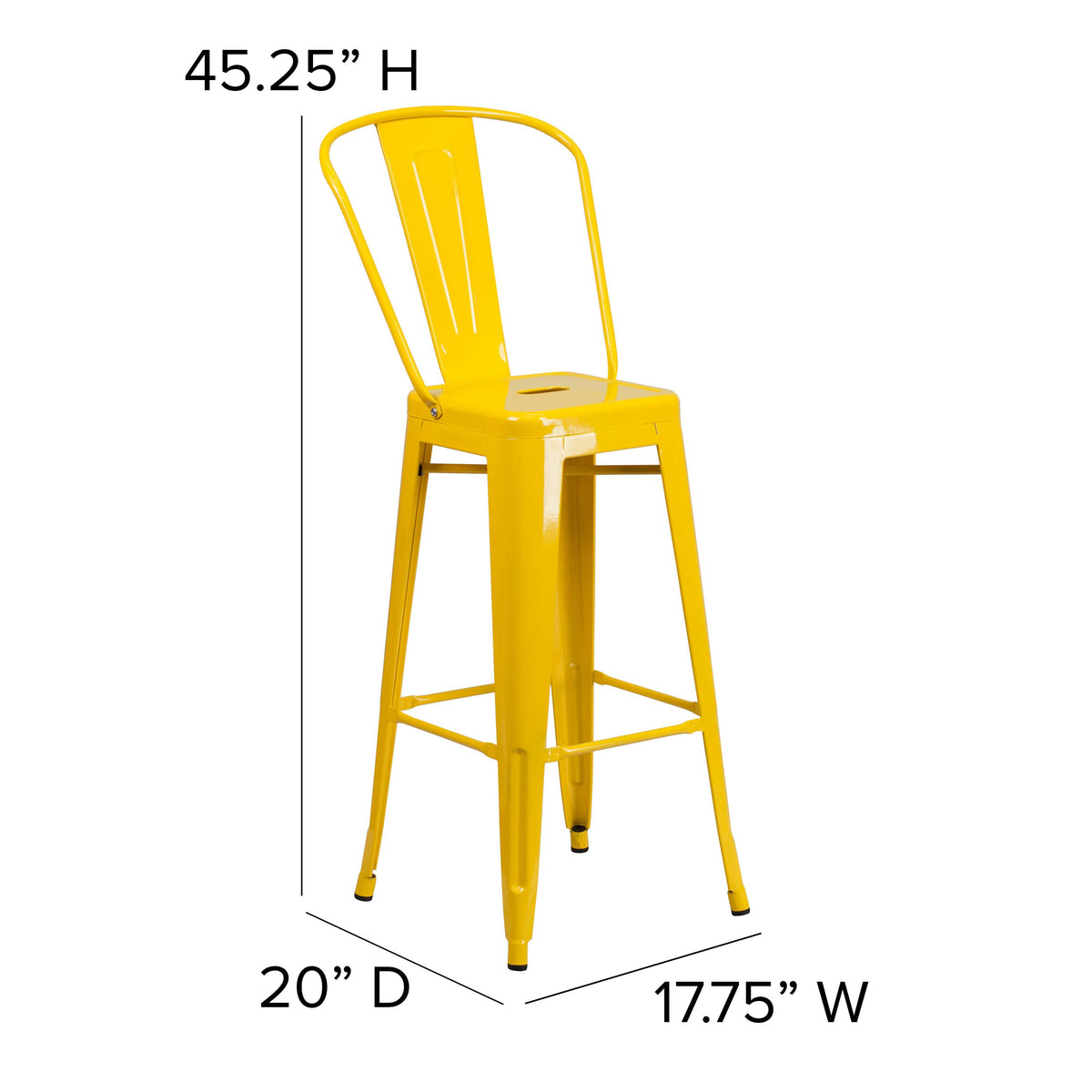 Yellow/Teak |#| All-Weather Commercial Bar Stool with Removable Back/Poly Seat-Yellow/Teak