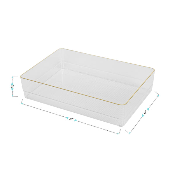 Set of 3 Plastic Stacking Desk Drawer Organizers with Gold Trim - 9 x 6