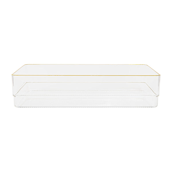 Set of 3 Plastic Stacking Desk Drawer Organizers with Gold Trim - 9 x 6