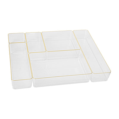 Kerry Plastic Stackable Office Desk Drawer Organizers with Metallic Trim, Various Sizes, Set of 6