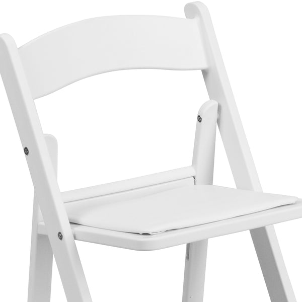 Kids White Resin Folding Chair with White Vinyl Padded Seat