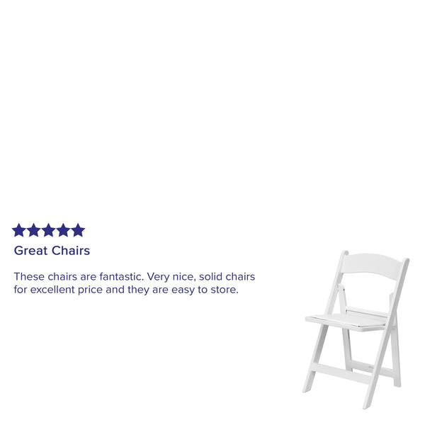 Kids White Resin Folding Chair with White Vinyl Padded Seat