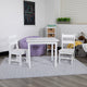 White |#| Kids 3 Piece Solid Hardwood Table and Chair Set for Playroom, Kitchen - White