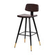 Brown |#| Set of 2 Brown LeatherSoft Barstools with Black Iron Frame and Gold Tipped Legs