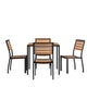 Black Indoor/Outdoor 35inch Square Faux Teak Table with 4 Club Chairs with Arms