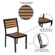 Black Indoor/Outdoor 35inch Square Faux Teak Table with 4 Club Chairs with Arms