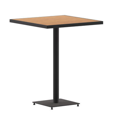 Lark Commercial Grade 32" Square Outdoor Bar Height Table with Poly Resin Slats - View 1