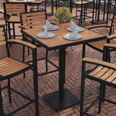 Lark Commercial Grade 32" Square Outdoor Bar Height Table with Poly Resin Slats - View 2