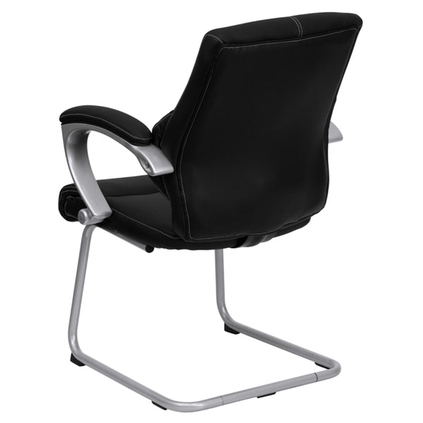 Black LeatherSoft Executive Side Reception Chair with Silver Sled Base